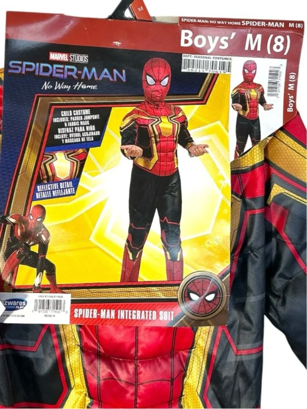 Spiderman Costume Jumpsuit With Fabric Mask NEW Halloween Set Kids Boys Medium 8